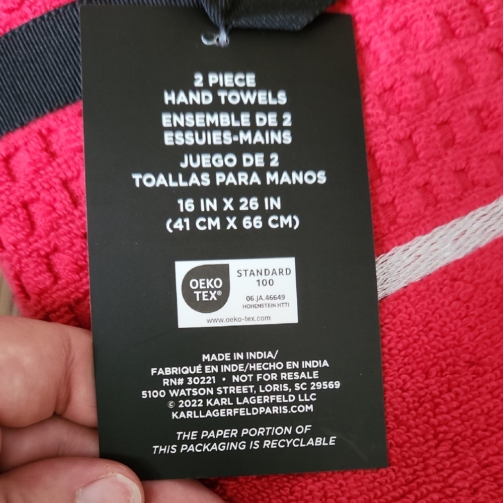 Karl Lagerfeld Quick Dry Hand Towels - Red and Black - Picture 2 of 4
